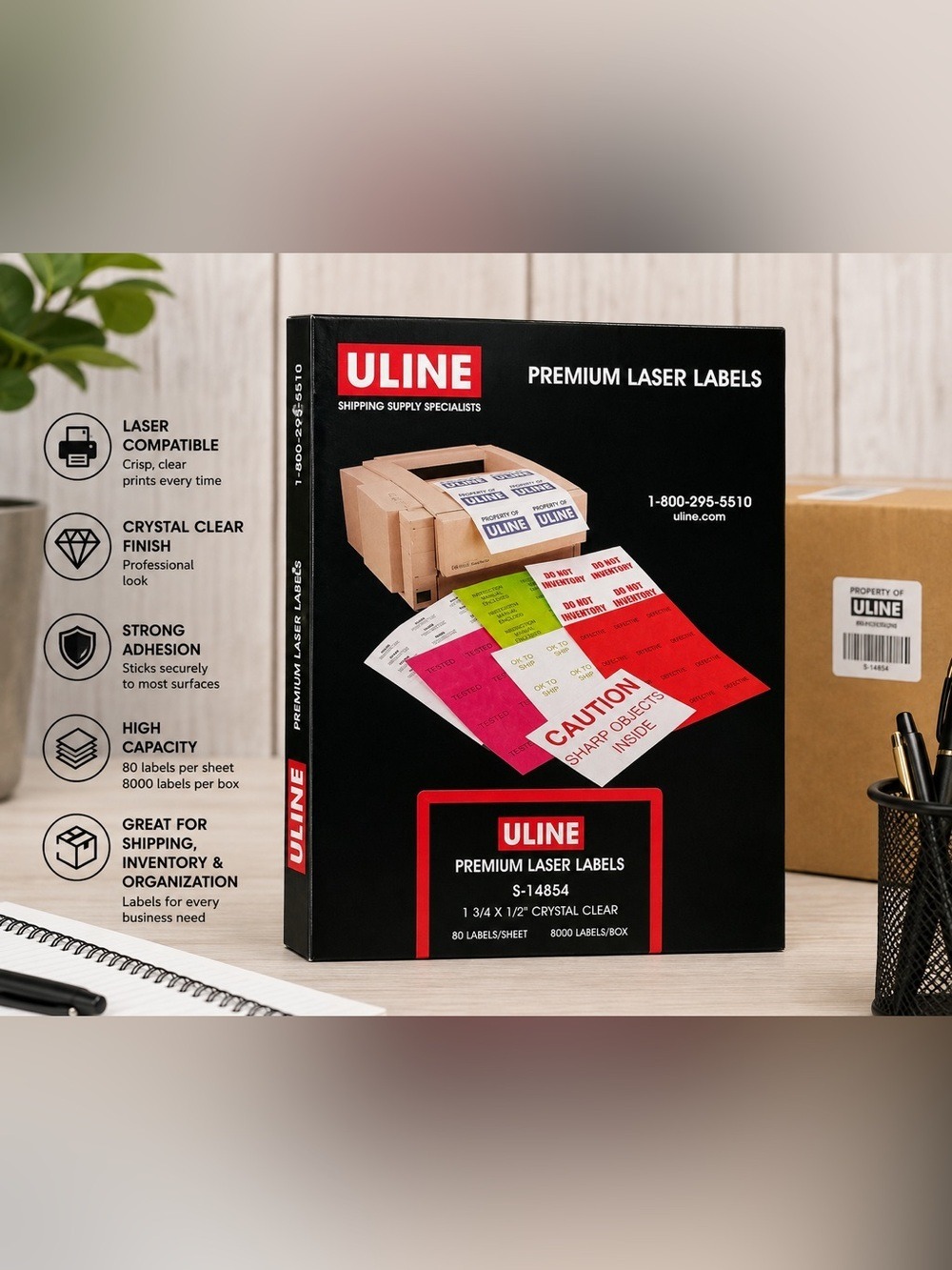 ULINE Premium Laser Labels S-14854 Crystal Clear 1 3/4 x 1/2” 8000 Labels